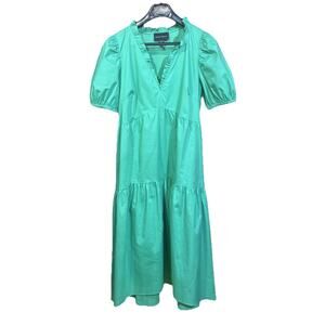 Donna Morgan Babydoll Tiered Midi Dress Sz 12 Green Cottagecore Ruffle Coquette